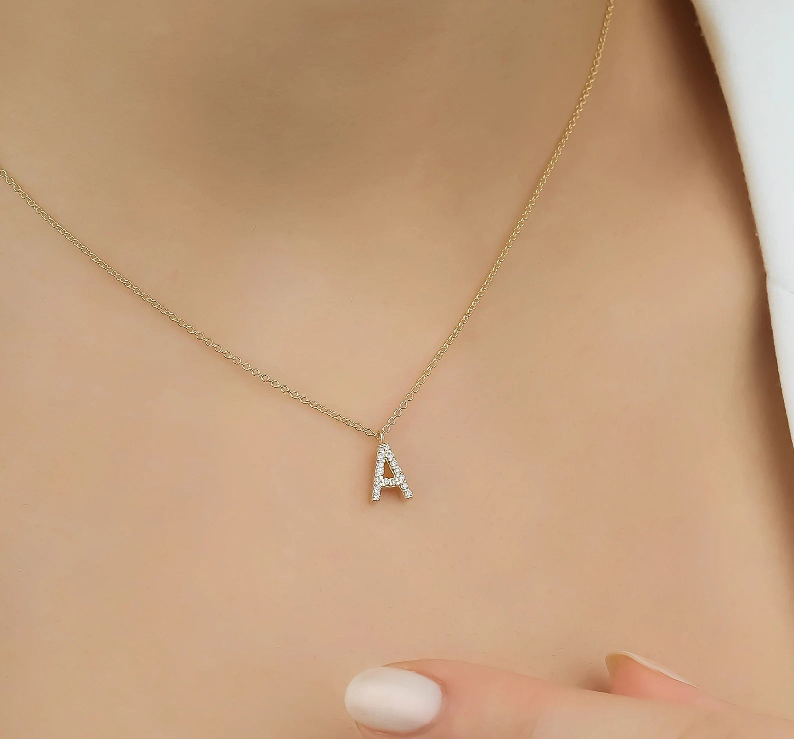 Collar con inicial de diamantes en oro amarillo de 14 quilates, collar con letra A