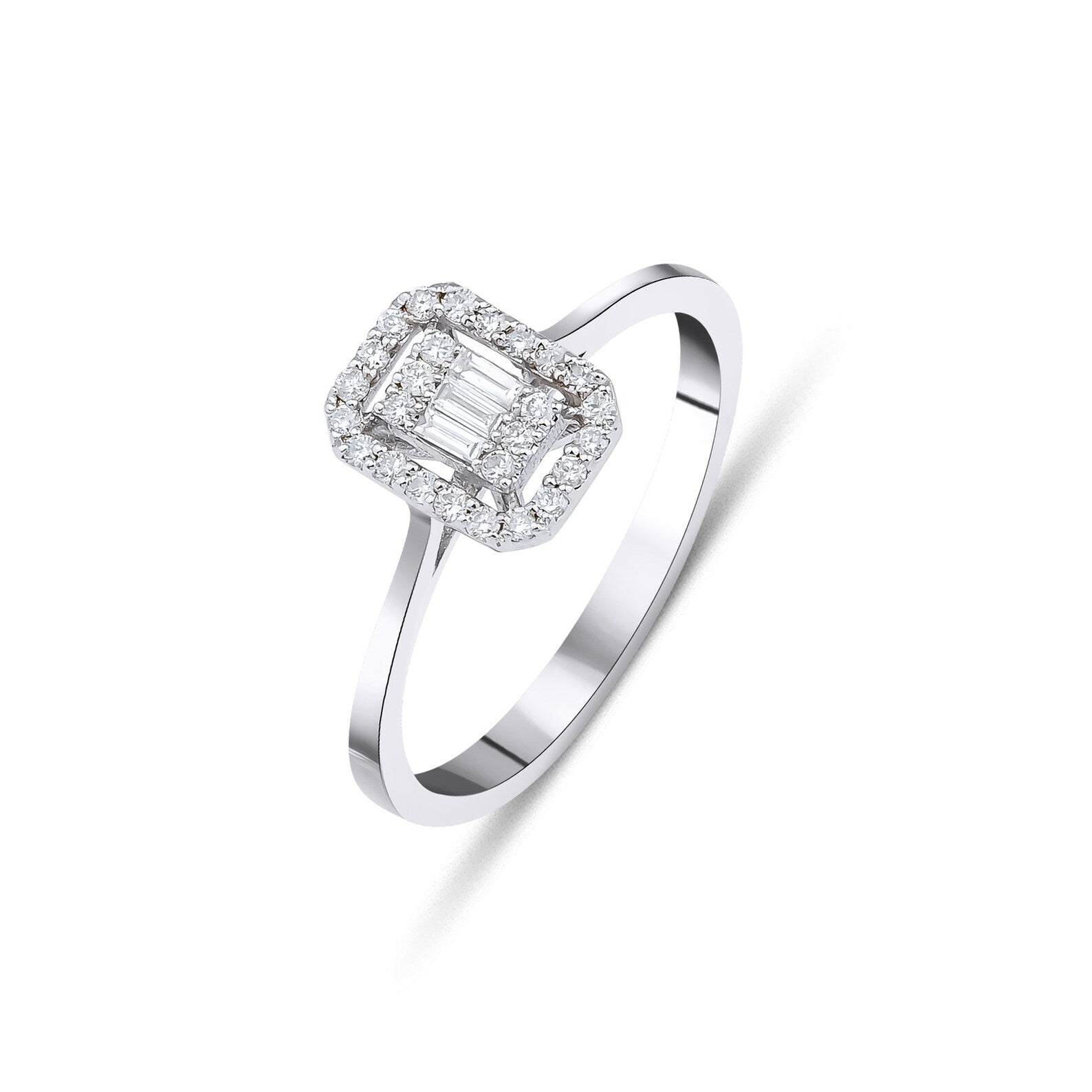 Bague en diamant baguette pour femme en or blanc 14 carats