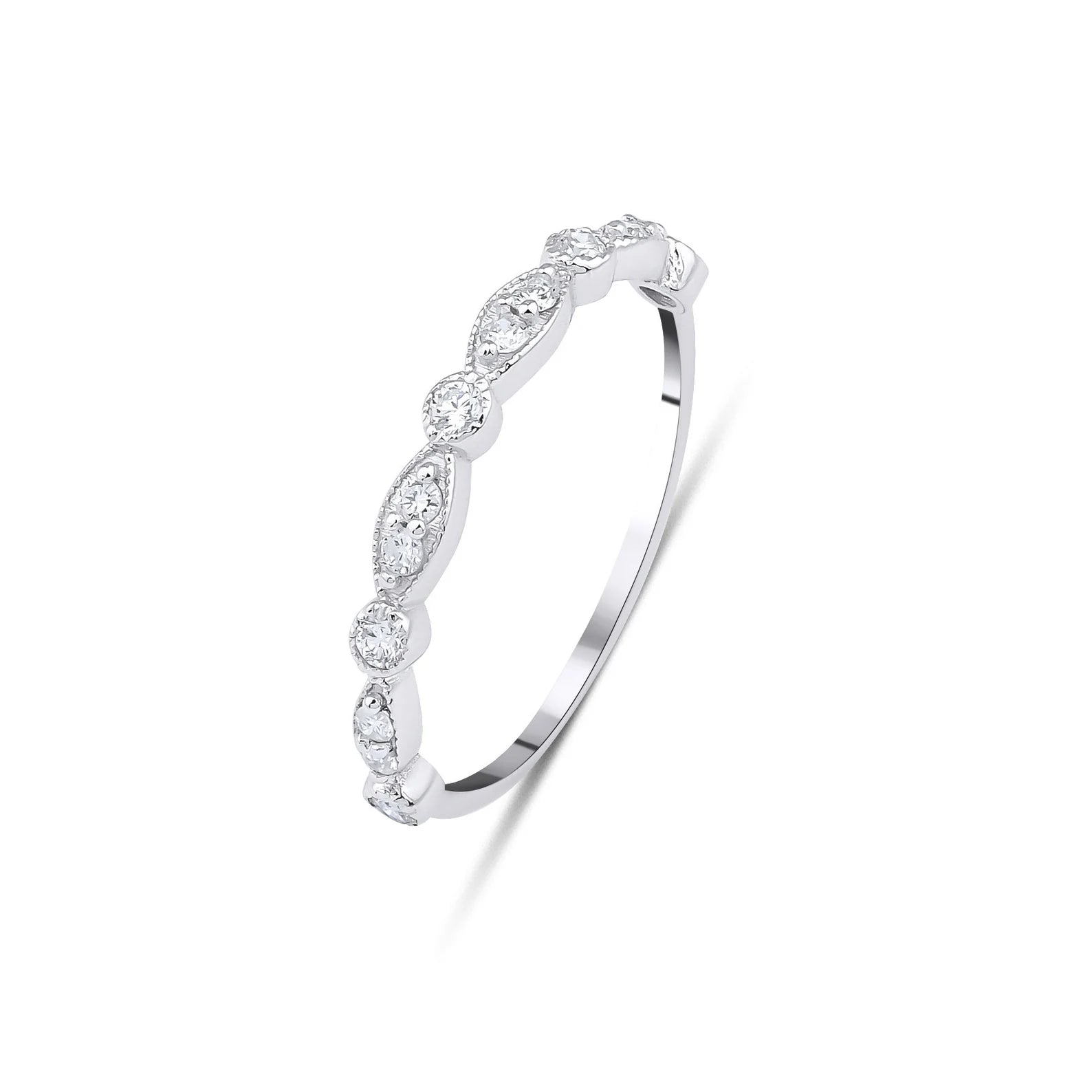 14K Solid White Gold Minimalist Diamond Ring