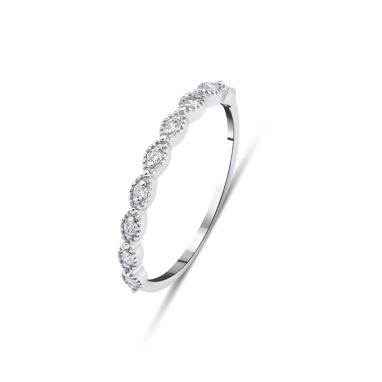 14K Solid White Gold Minimalist Diamond Ring
