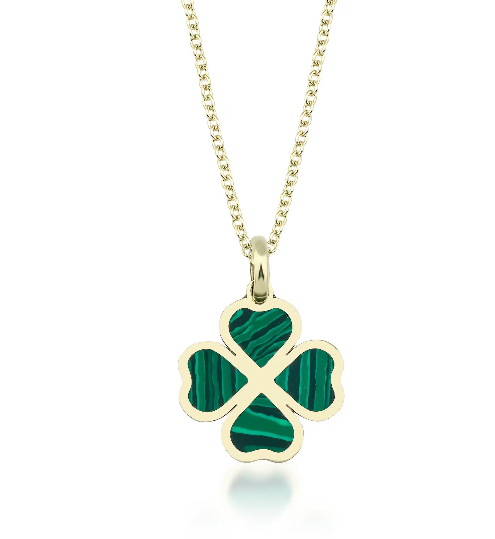 Pendentif ou collier trèfle à quatre feuilles en malachite en or jaune 14 carats