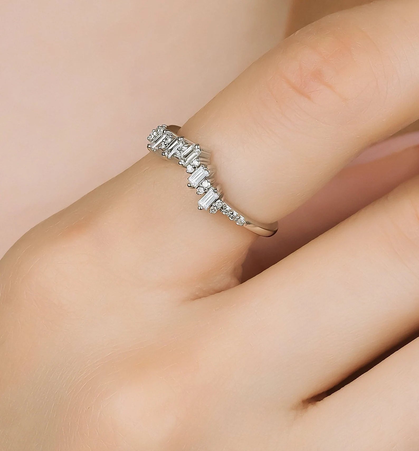 Bague diamant baguette en or 14 carats