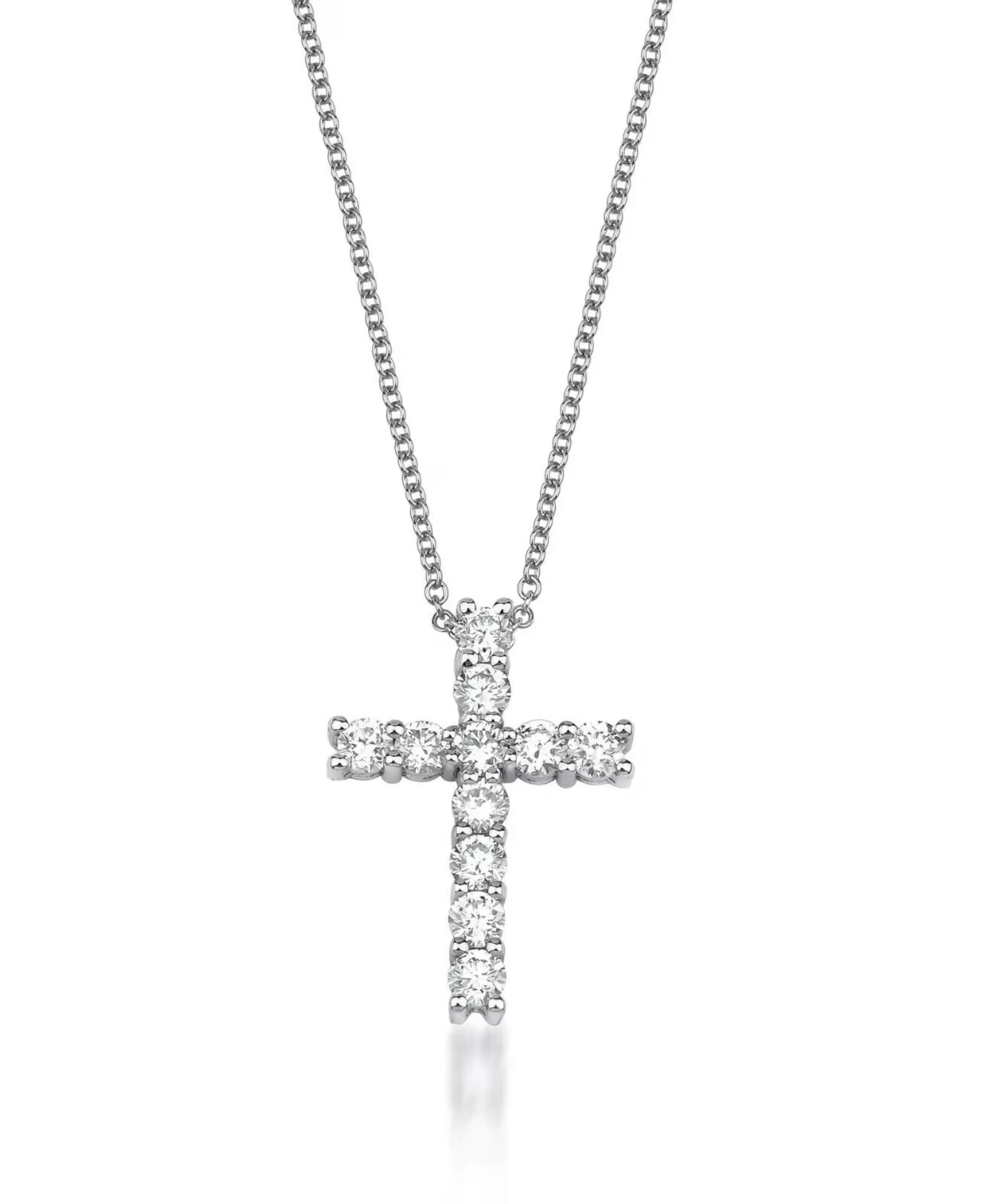 Collier croix en or blanc 14 carats avec diamants 0,55 carat