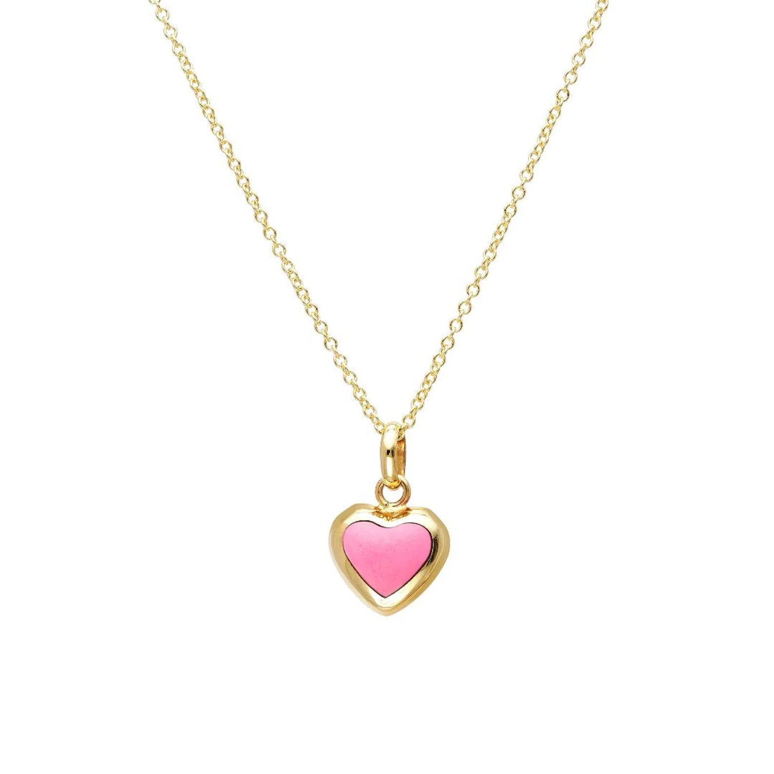 14K Yellow Gold Pink Heart Pendant Necklace