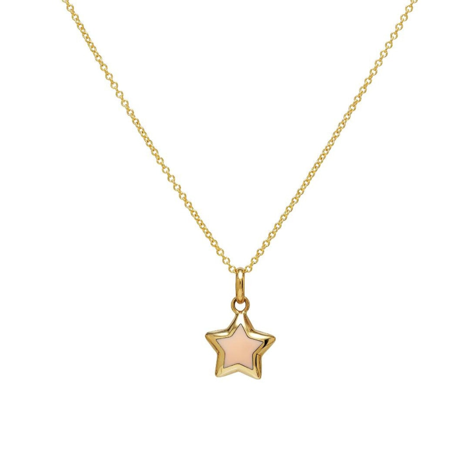 14K Yellow Gold Puffed Pink Star Necklace