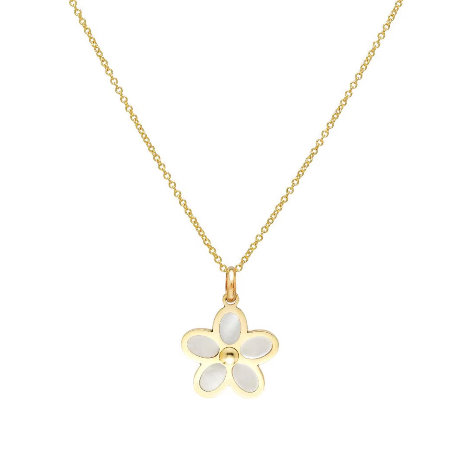 Collier de fleurs de marguerite en nacre et or jaune 14 carats