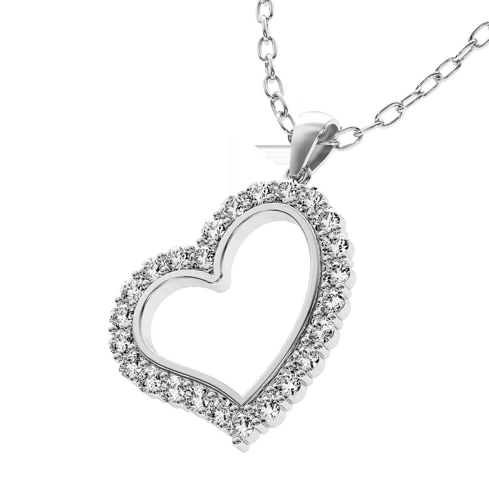 Collar de corazón de diamantes de 0,60 quilates de oro blanco de 14 quilates, colgante de corazón