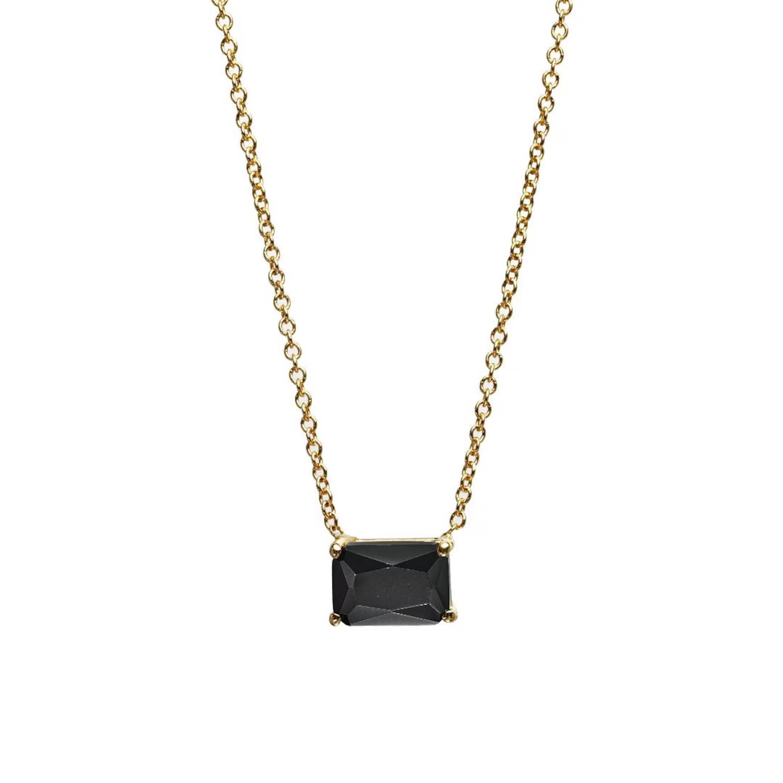 Collier solitaire en onyx taille émeraude en or jaune 14 carats