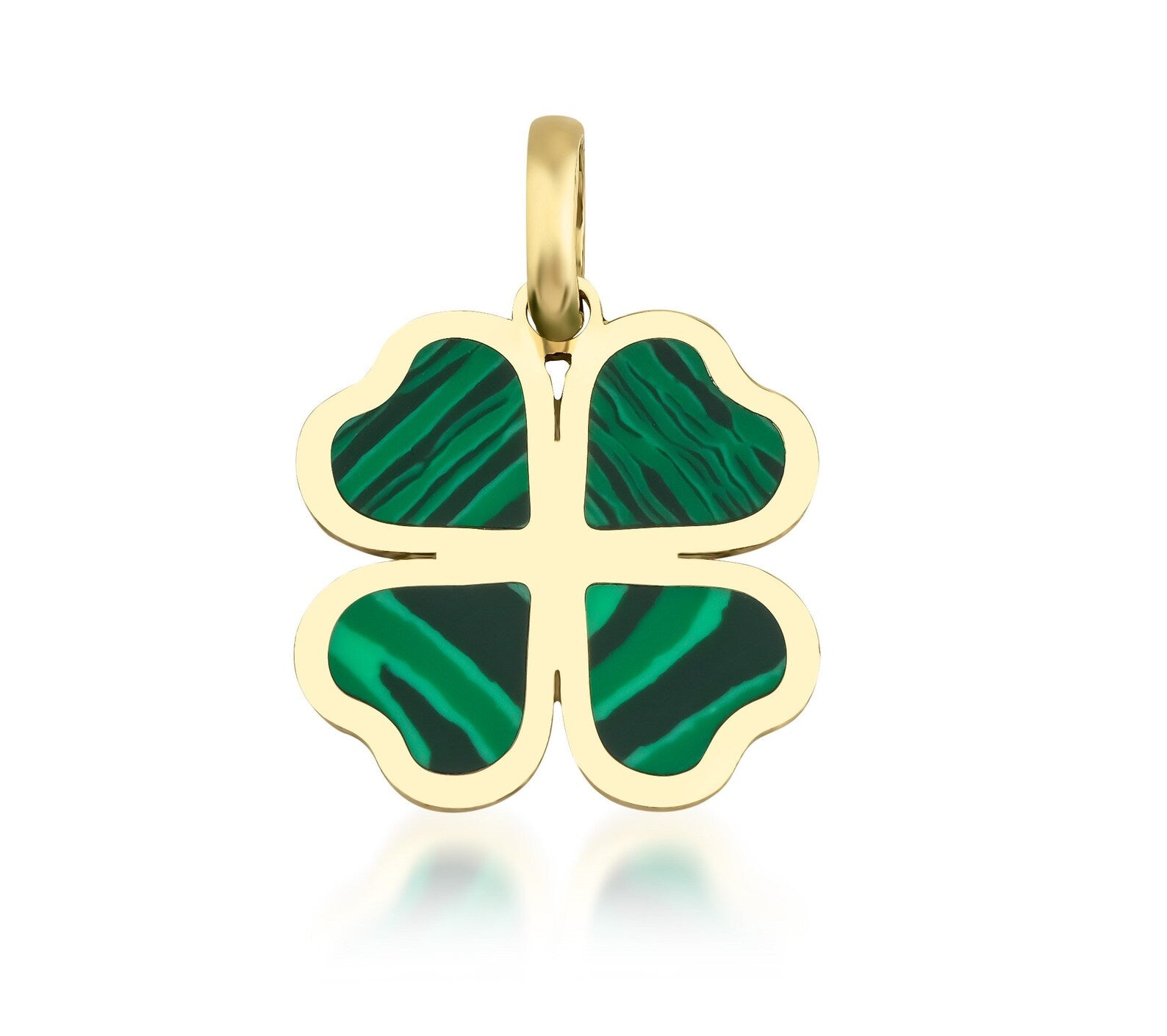 14K Yellow Gold Malachite Four Leaf Clover Pendant or Necklace