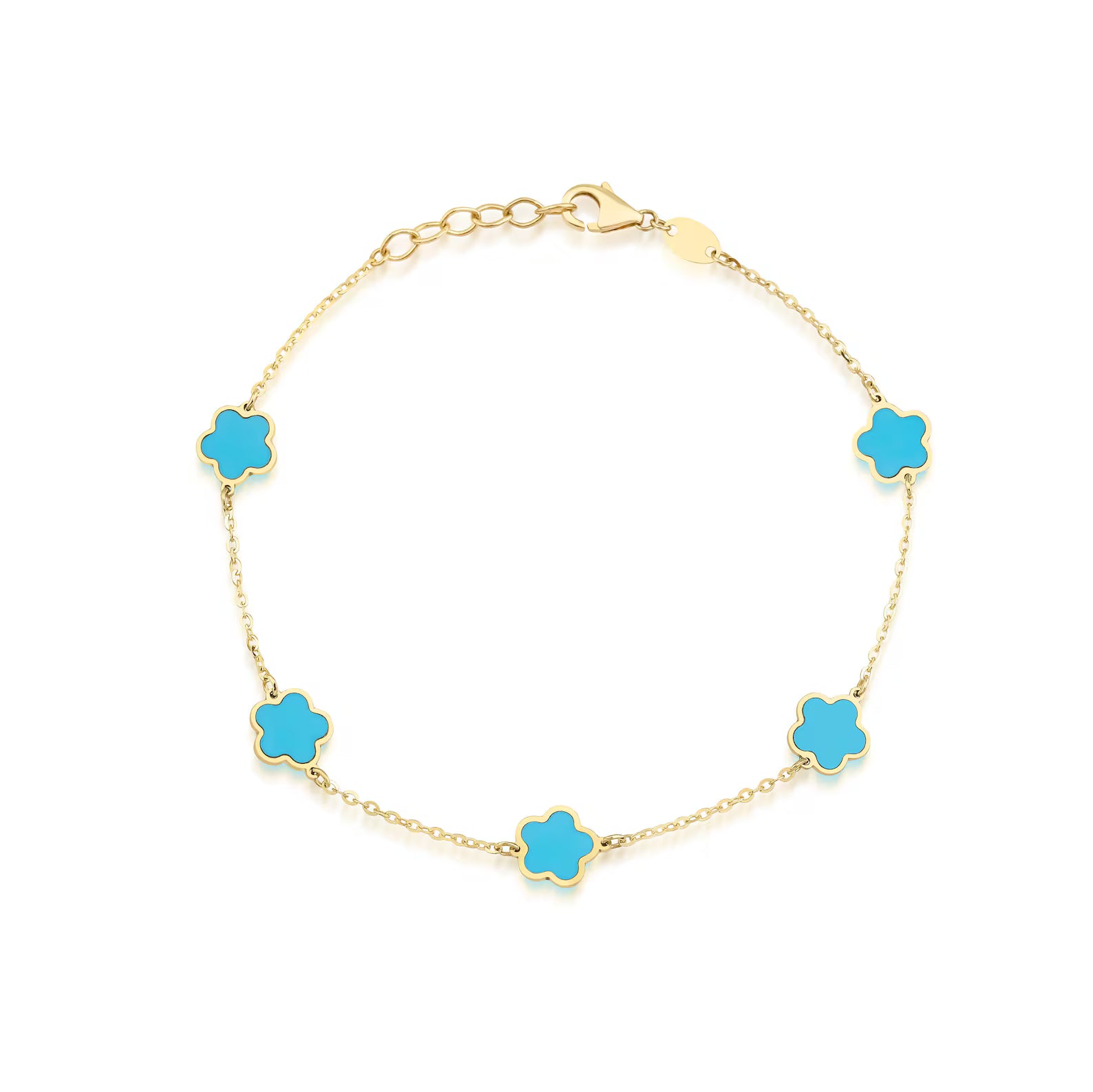 Bracelet en or jaune 14 carats avec turquoise en fleurs