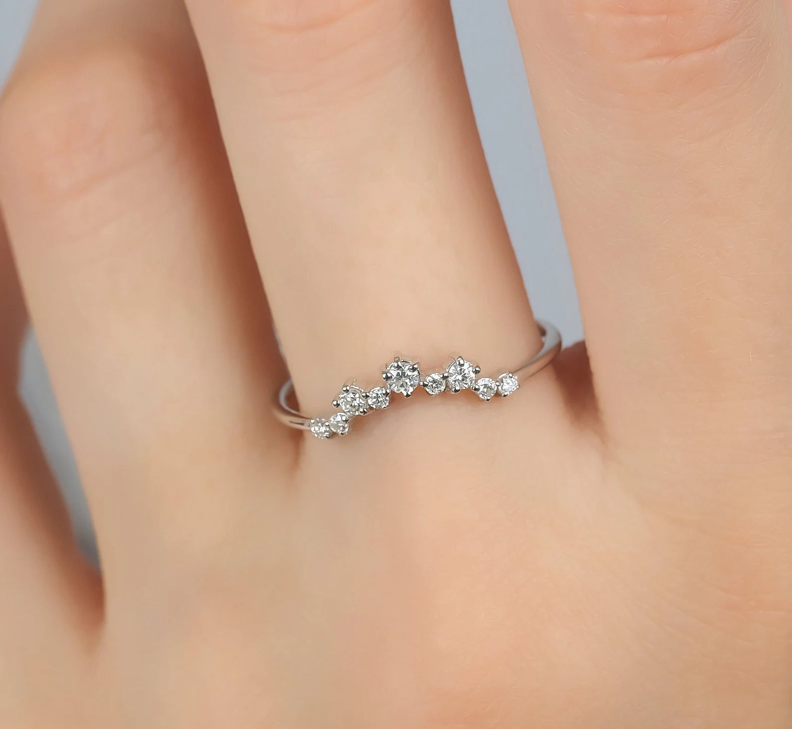 14K White Gold Minimalist Diamond Cluster Ring