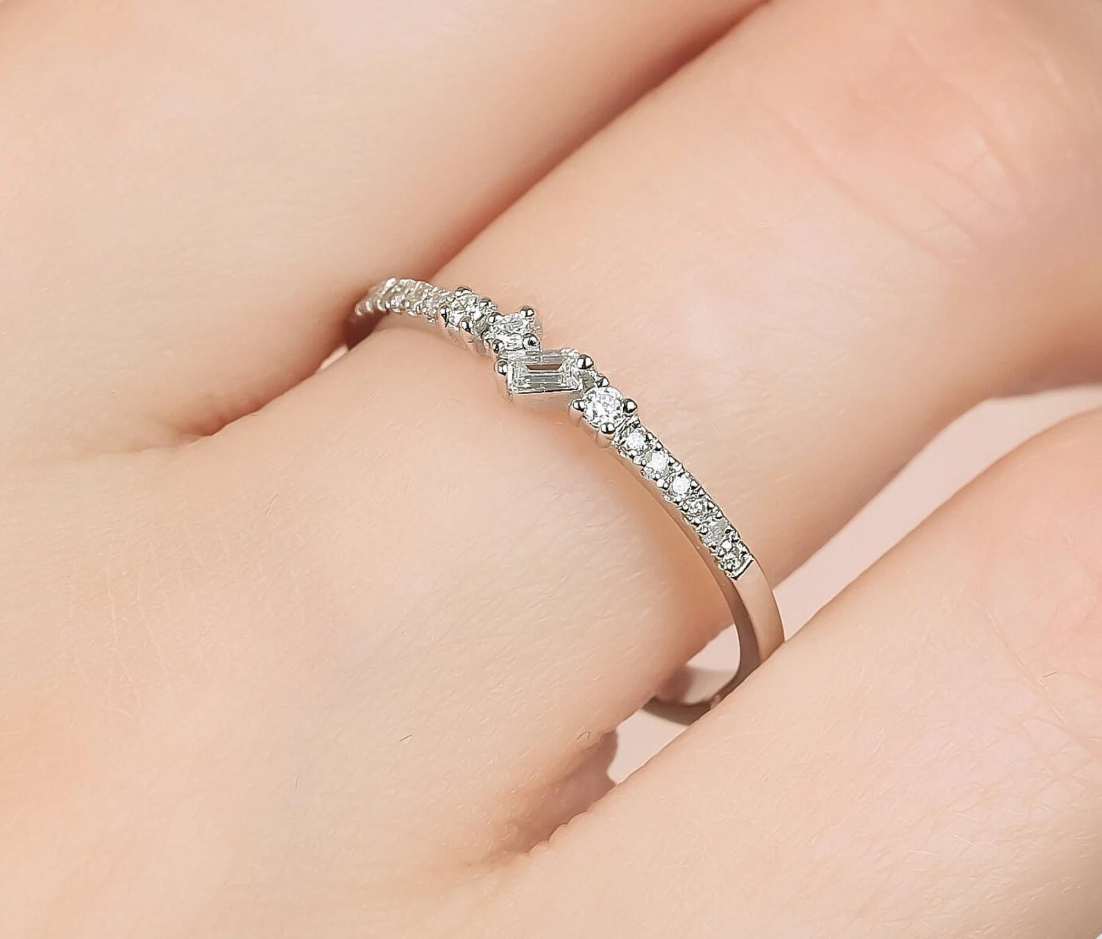 14K White Gold Minimalist Baguette Diamond Wedding Ring