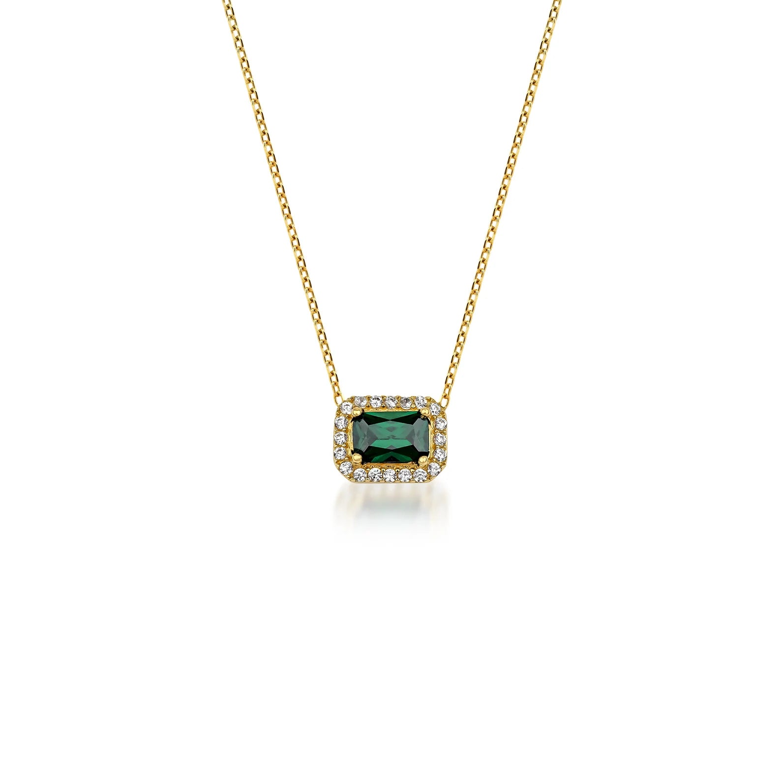 Collar de esmeralda solitaria de talla esmeralda de oro amarillo macizo de 14 quilates