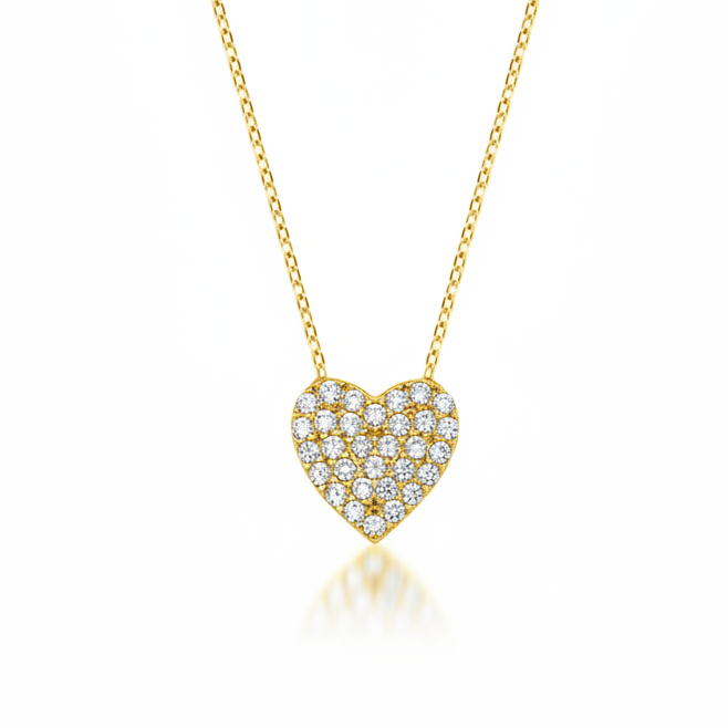 14K Solid Yellow Gold Dainty Heart Necklace