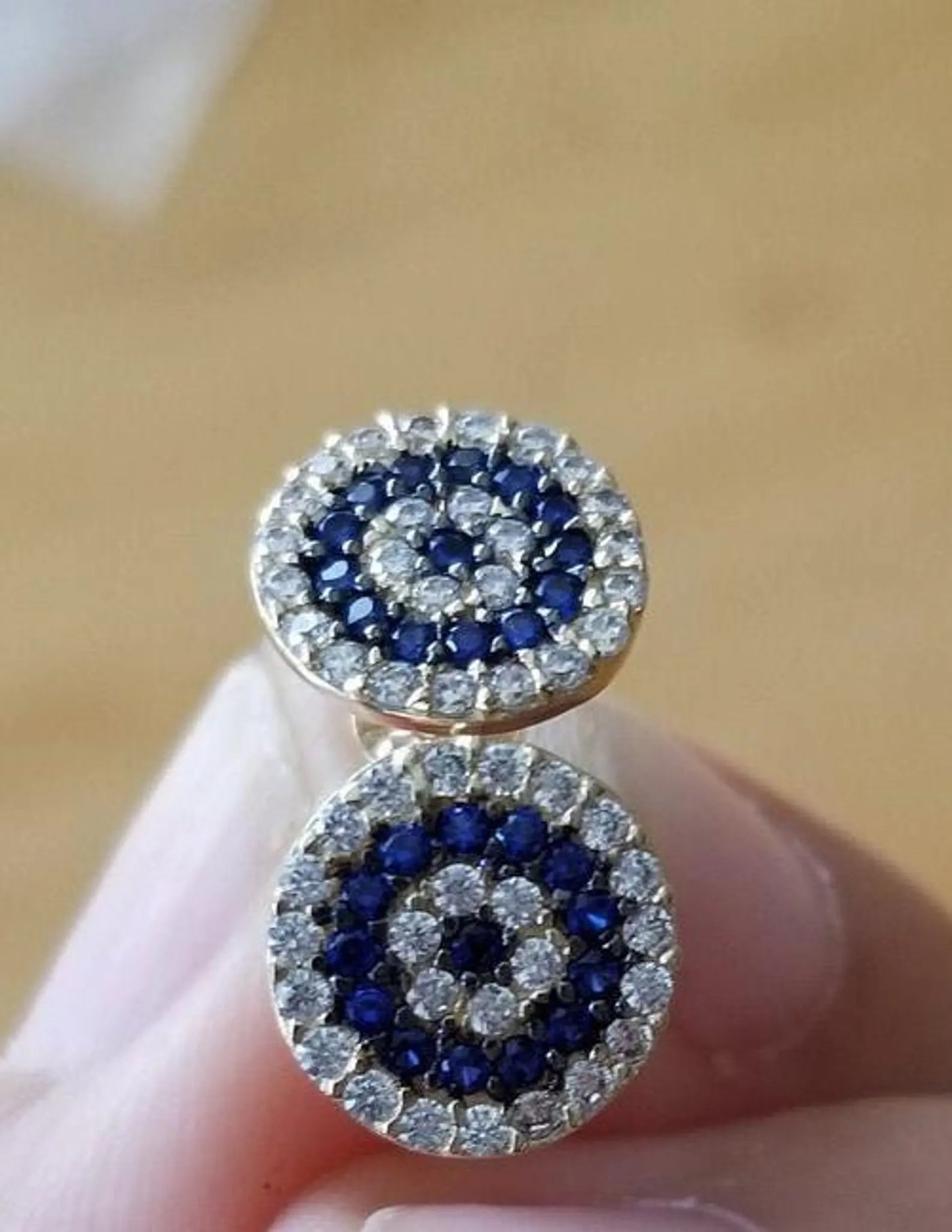 Boucles d'oreilles à tige en or jaune 14 carats et turquoise contre le mauvais œil