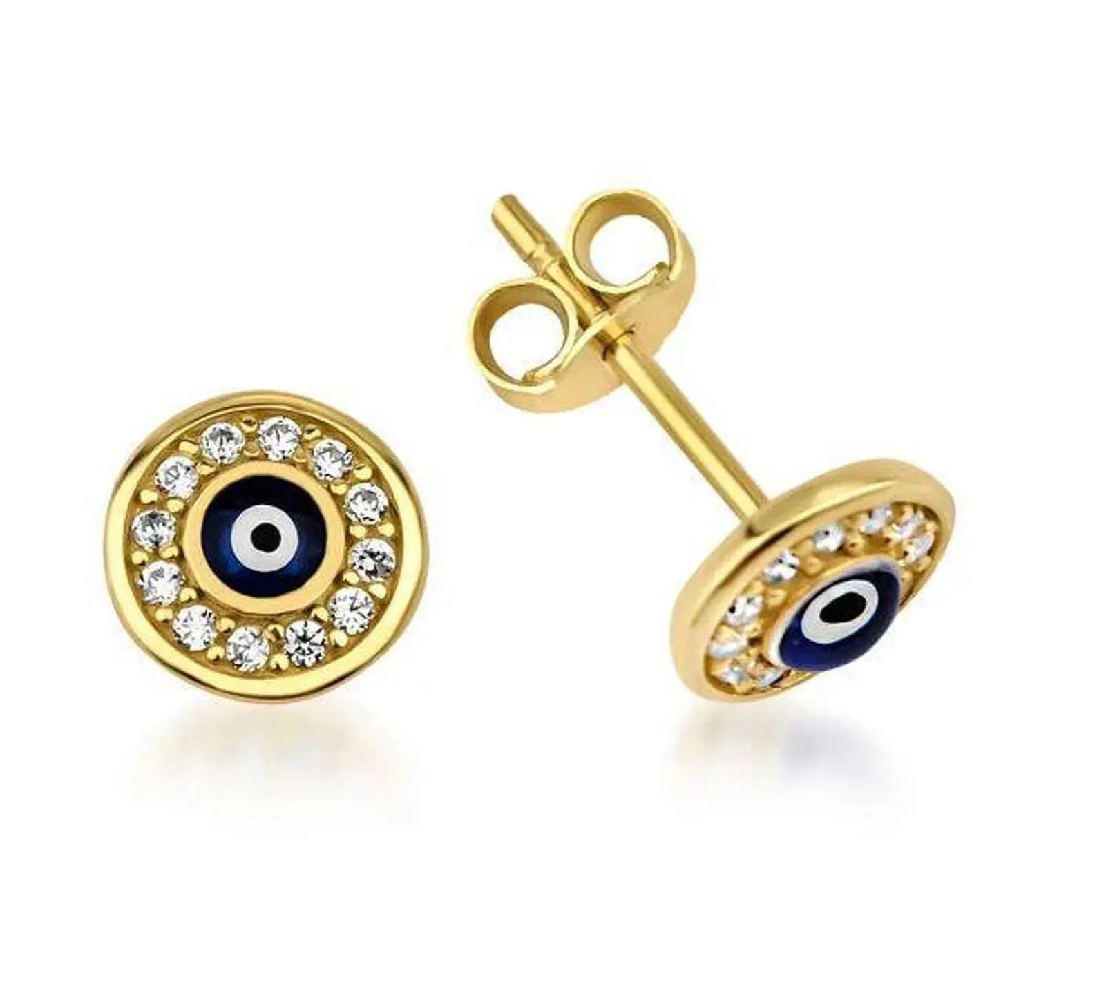 Boucles d'oreilles minimalistes en or jaune 14 carats contre le mauvais œil