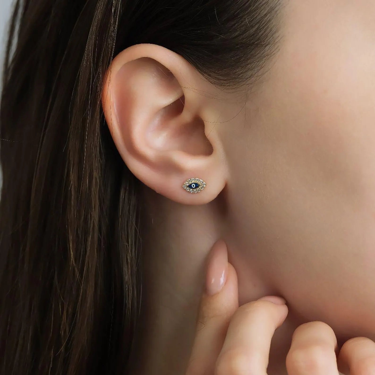 14K Yellow Gold Minimalist Evil Eye Stud Earrings