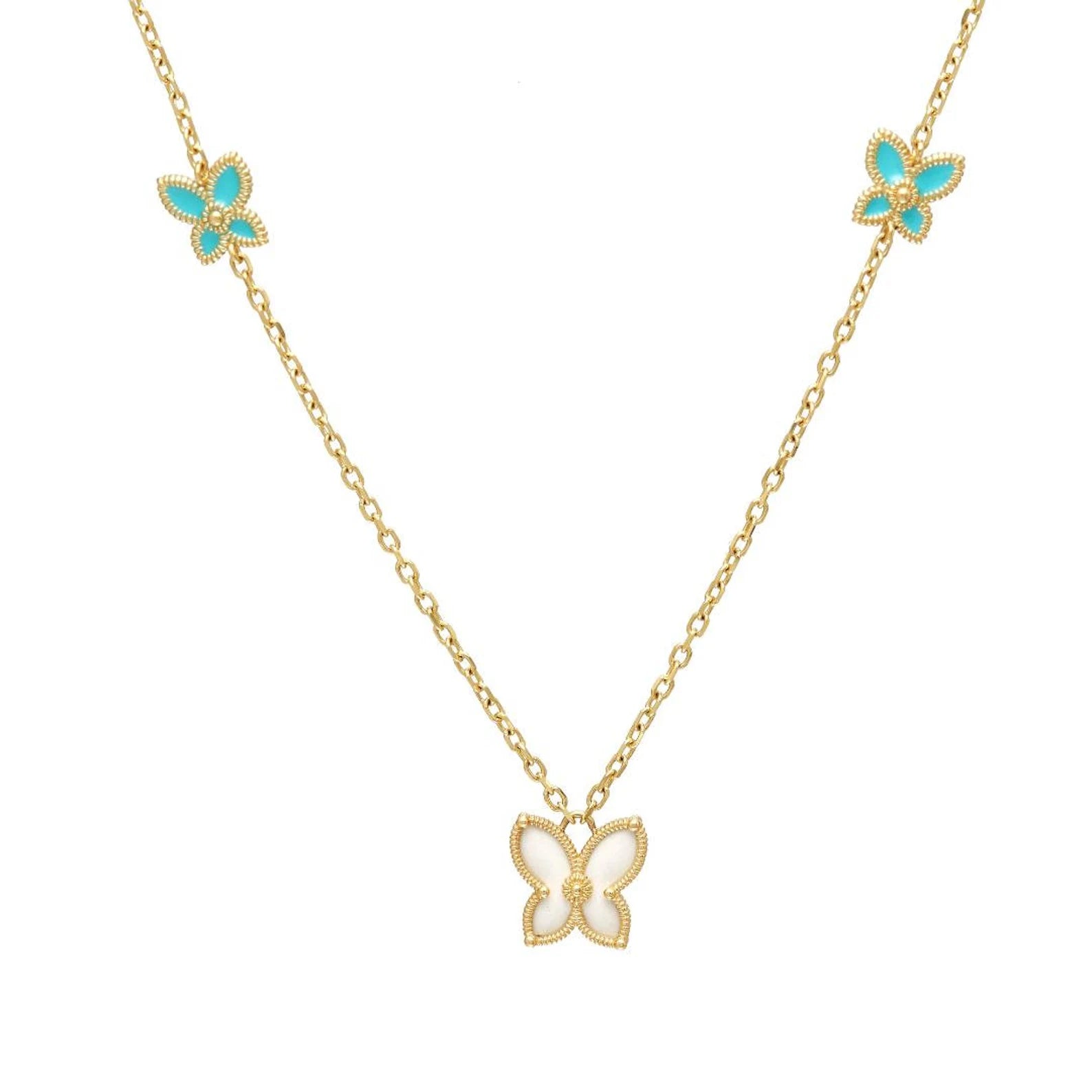 14K Yellow Gold Enamel Butterfly Necklace