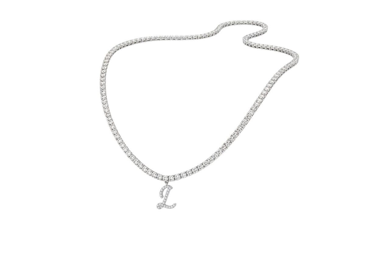 14K White Gold 15 Carats Lab Grown Diamond Tennis Necklace