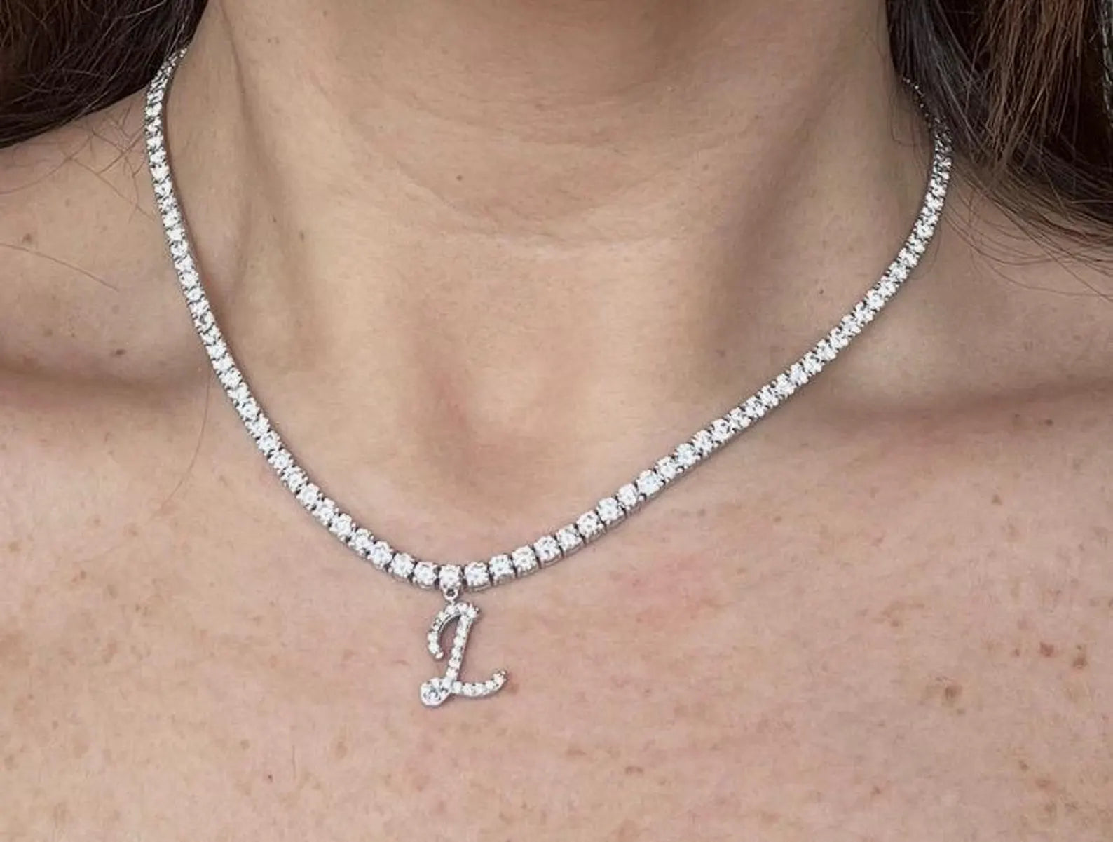 14K White Gold 15 Carats Lab Grown Diamond Tennis Necklace