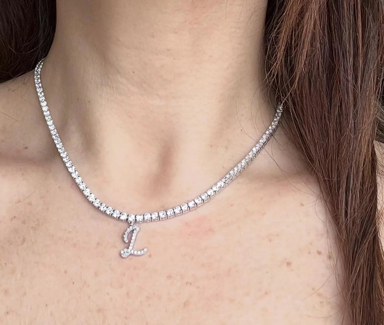 14K White Gold 15 Carats Lab Grown Diamond Tennis Necklace