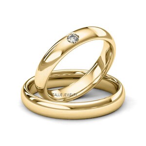 3mm 10K 14K 18K Yellow Gold His and Hers Wedding Bands