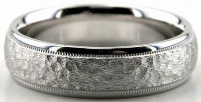 14K White Gold Hammered Finish Mens Wedding Bands