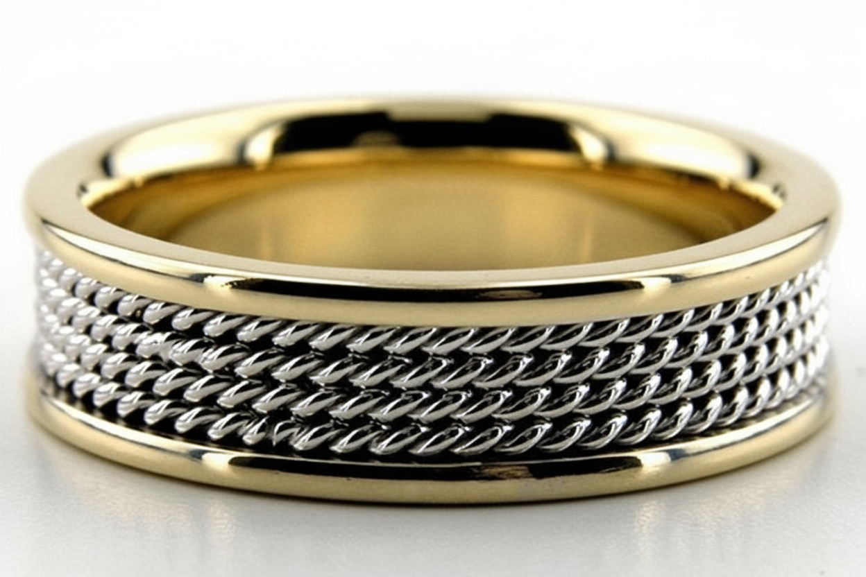 Two Tone Gold Rope Braided Wedding Bands