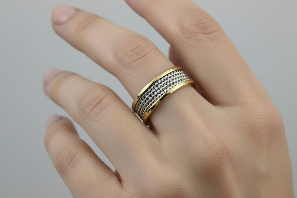 Two Tone Gold Rope Braided Wedding Bands