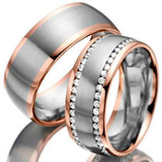Juego de anillos de boda de diamantes para él y para ella