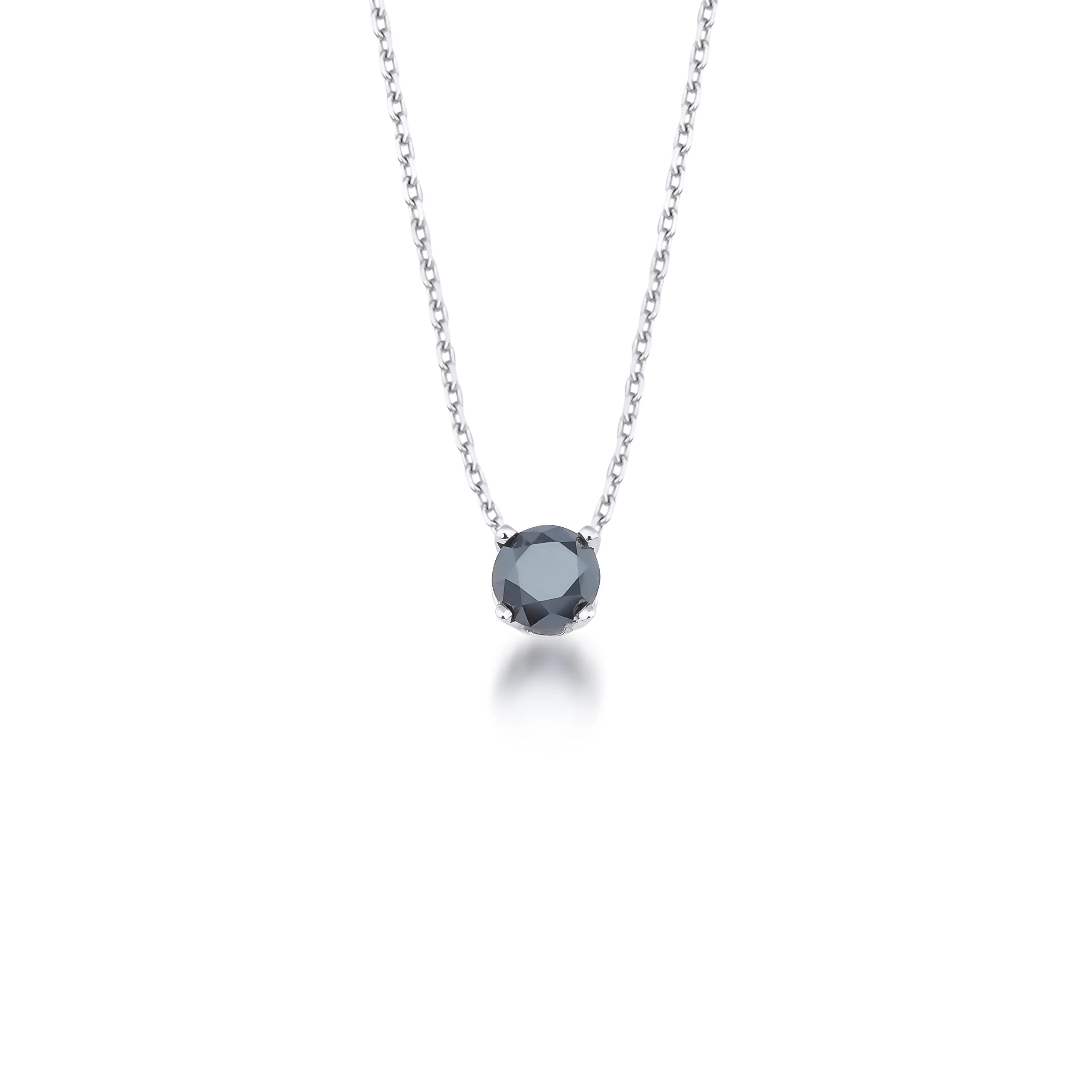 Collier solitaire diamant noir en or blanc 14 carats