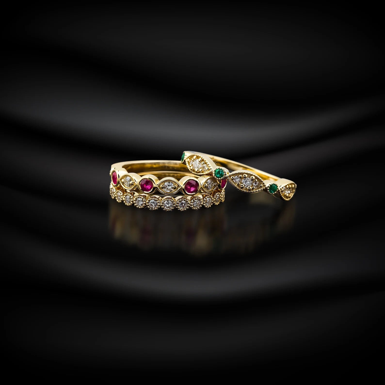 Alliances en diamant demi-éternité en or jaune 14 carats