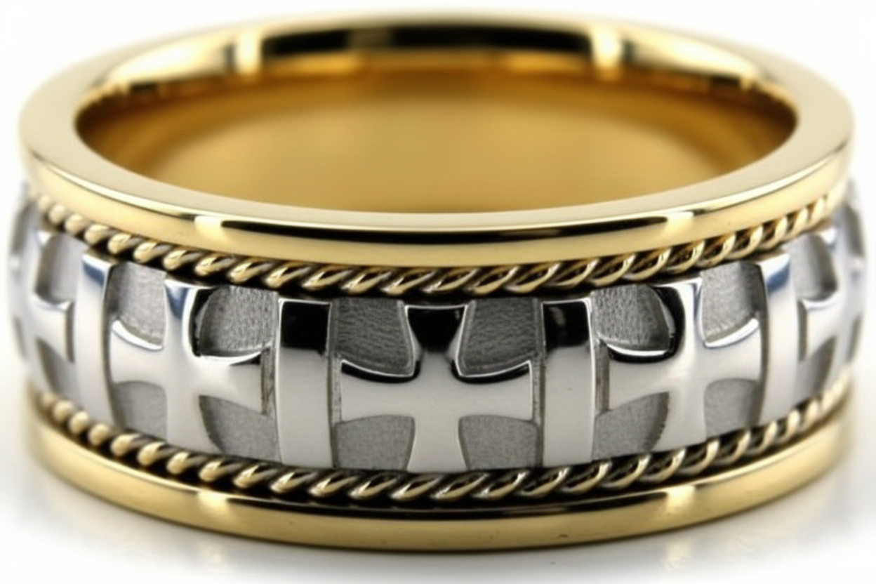 Platinum and 18K Yellow Gold Handmade Mens Wedding Band