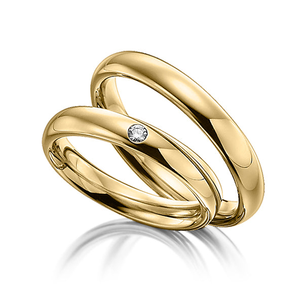 3mm 10K 14K 18K Yellow Gold His and Hers Diamond Wedding Bands