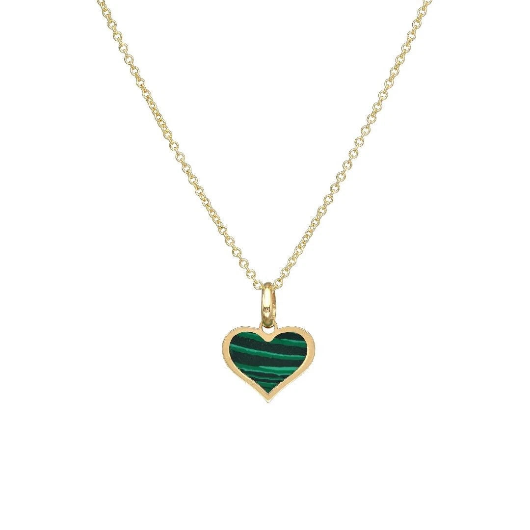 14K Yellow Gold Minimalist Malachite Heart Necklace