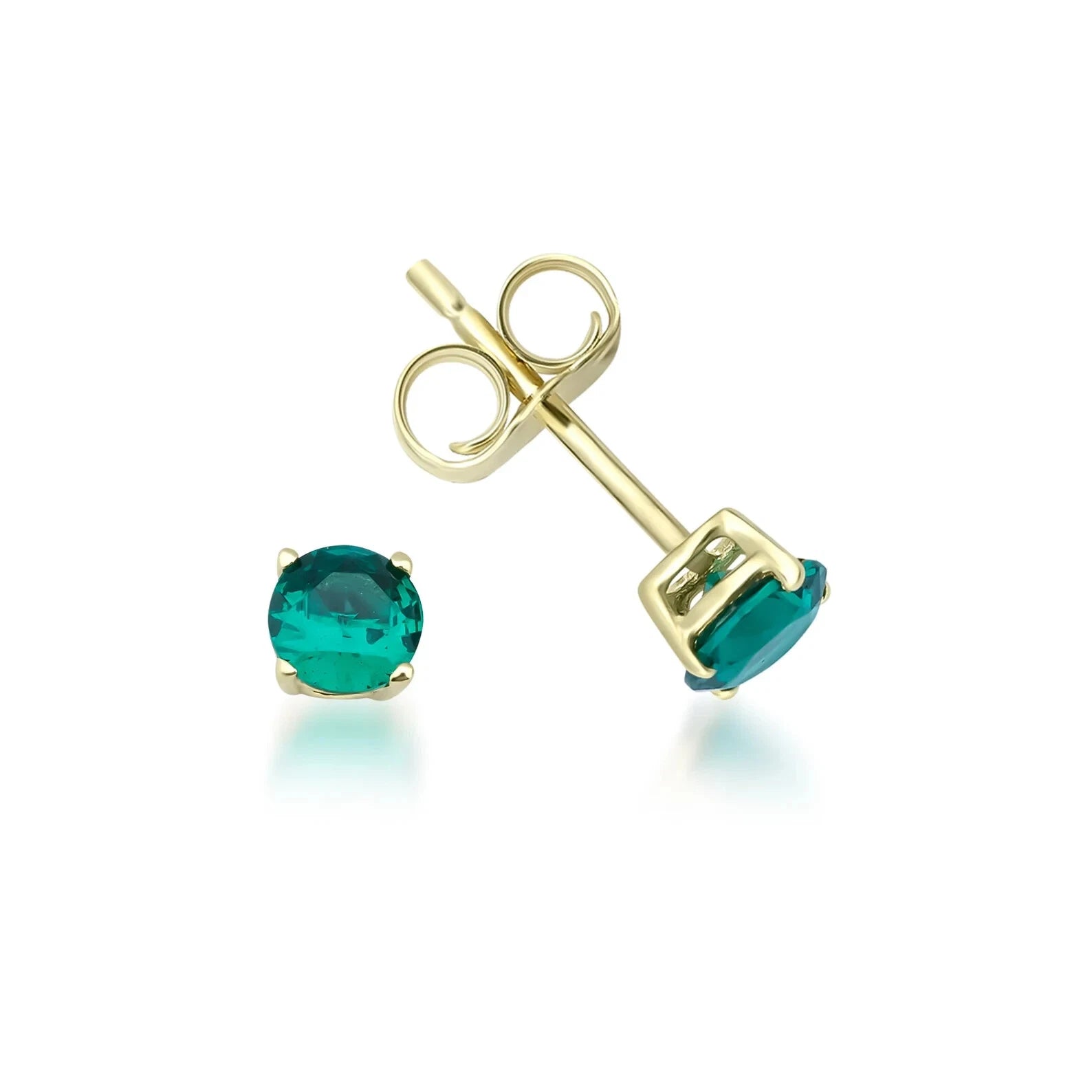 14K Yellow Gold 4mm Round Emerald Stud Earrings