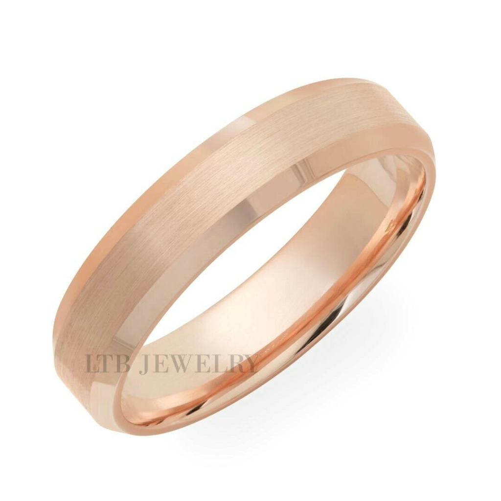 5mm 10K 14K 18K Rose Gold Beveled Edge Mens and Womens Wedding Bands