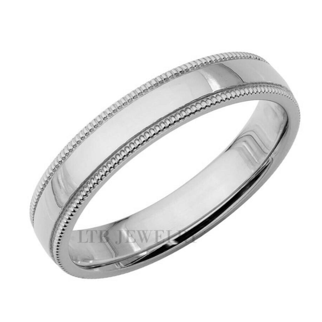 4mm Dome Milgrain Platinum Wedding Bands