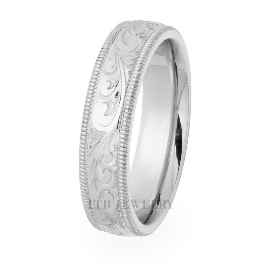 Platinum Hand Engraved Wedding Bands