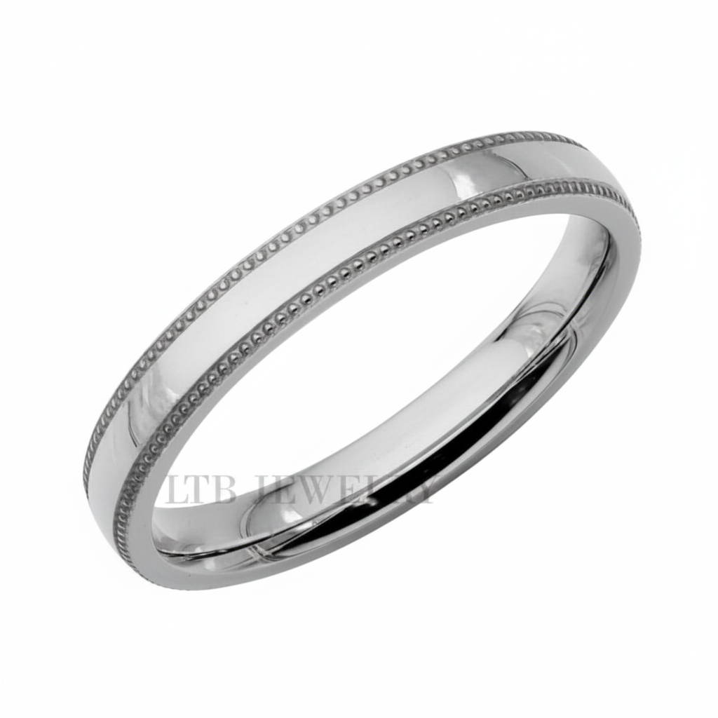 Alliances en platine Milgrain pour hommes et femmes, dôme de 3 mm