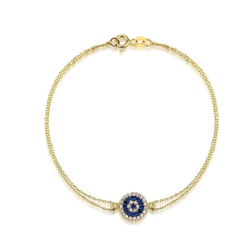 Pulsera de oro amarillo macizo de 14 quilates con mal de ojo