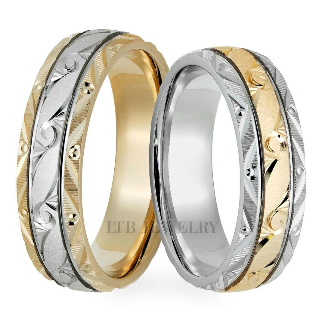 Alliances gravées à la main en or bicolore pour elle et lui