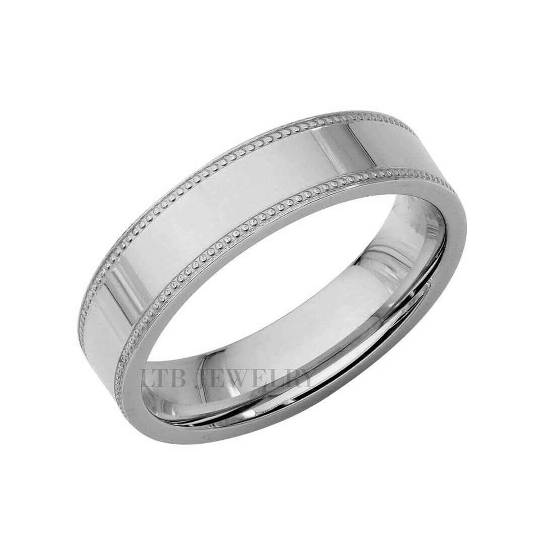 5mm Flat Milgrain Platinum Wedding Bands