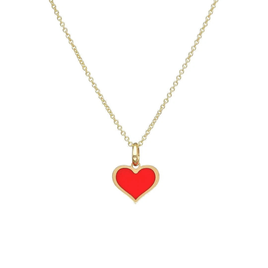 14K Yellow Gold Minimalist Red Coral Heart Necklace