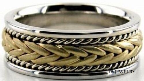 14K Two Tone Gold Handmade Mens Wedding Bands