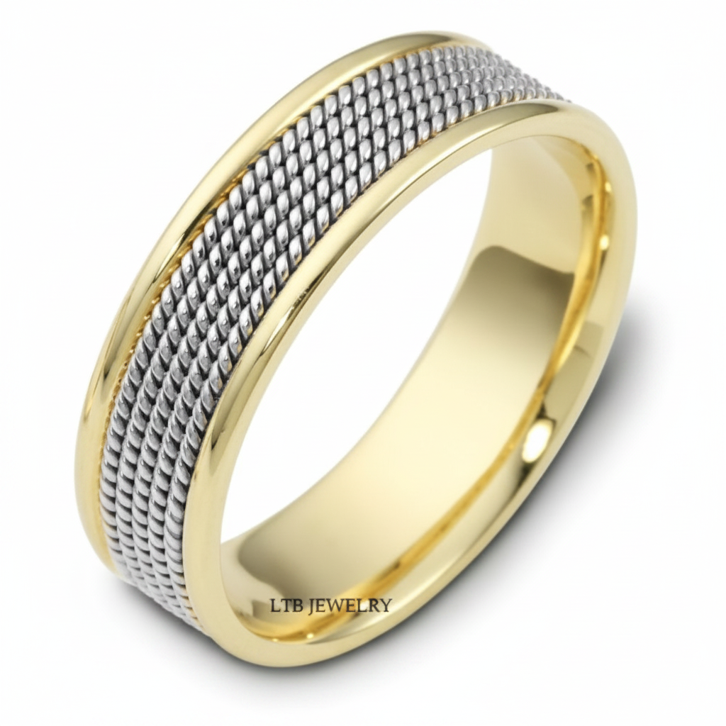 Two Tone Gold Rope Braided Handmade Wedding Bands