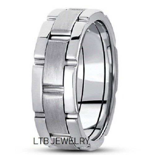 14K White Gold Handmade Mens Wedding Band