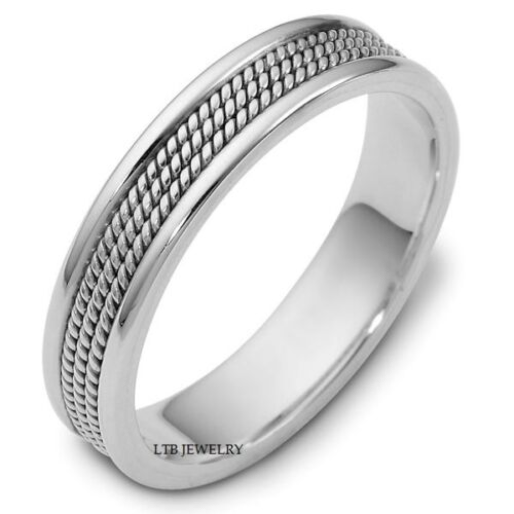 Handmade Rope Braided Mens and Womens Platinum Wedding Bands