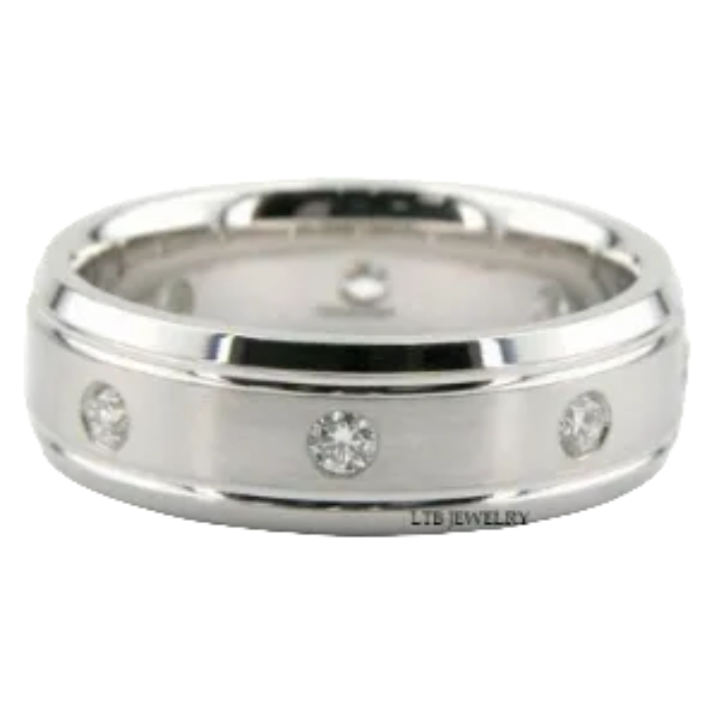 Alliance en diamant pour homme en or blanc 14 carats