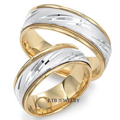 Juego de anillos de boda a juego para él y para ella en oro amarillo de 18 quilates y platino